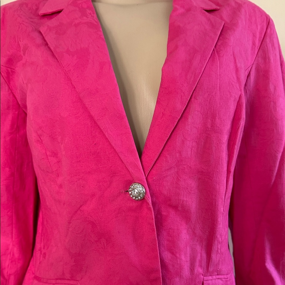 Vibrant Fuchsia Blazer with Single Button Closure - Picture 2 of 4